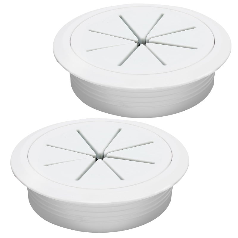 BOPOREAE Desk Grommet 3-1/8"" (80 mm), Desk Hole Cover for Cables White, Cable Grommet ABS Plastic, Desk Hole Grommet for Office and Home Table Cable, Detachable & Flexible Cable Cord Organizer-2 Pcs - Image 1